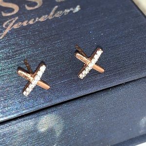 Diamond & 10K Rose Gold tiny X X earings